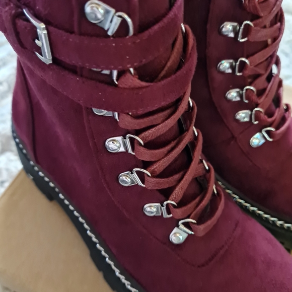Charlotte Russe Maroon Suede Combat Boots Sz 8 - Picture 9 of 10